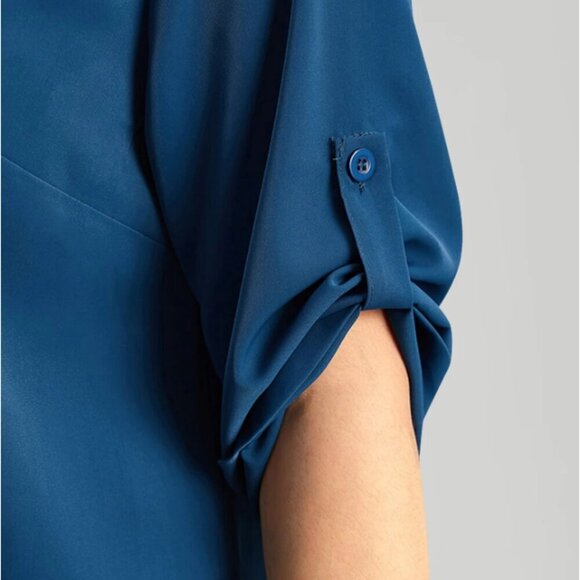 BloomChic Plus Size V Neck Plain Pleated Tab Sleeve Blouse - Picture 6 of 7